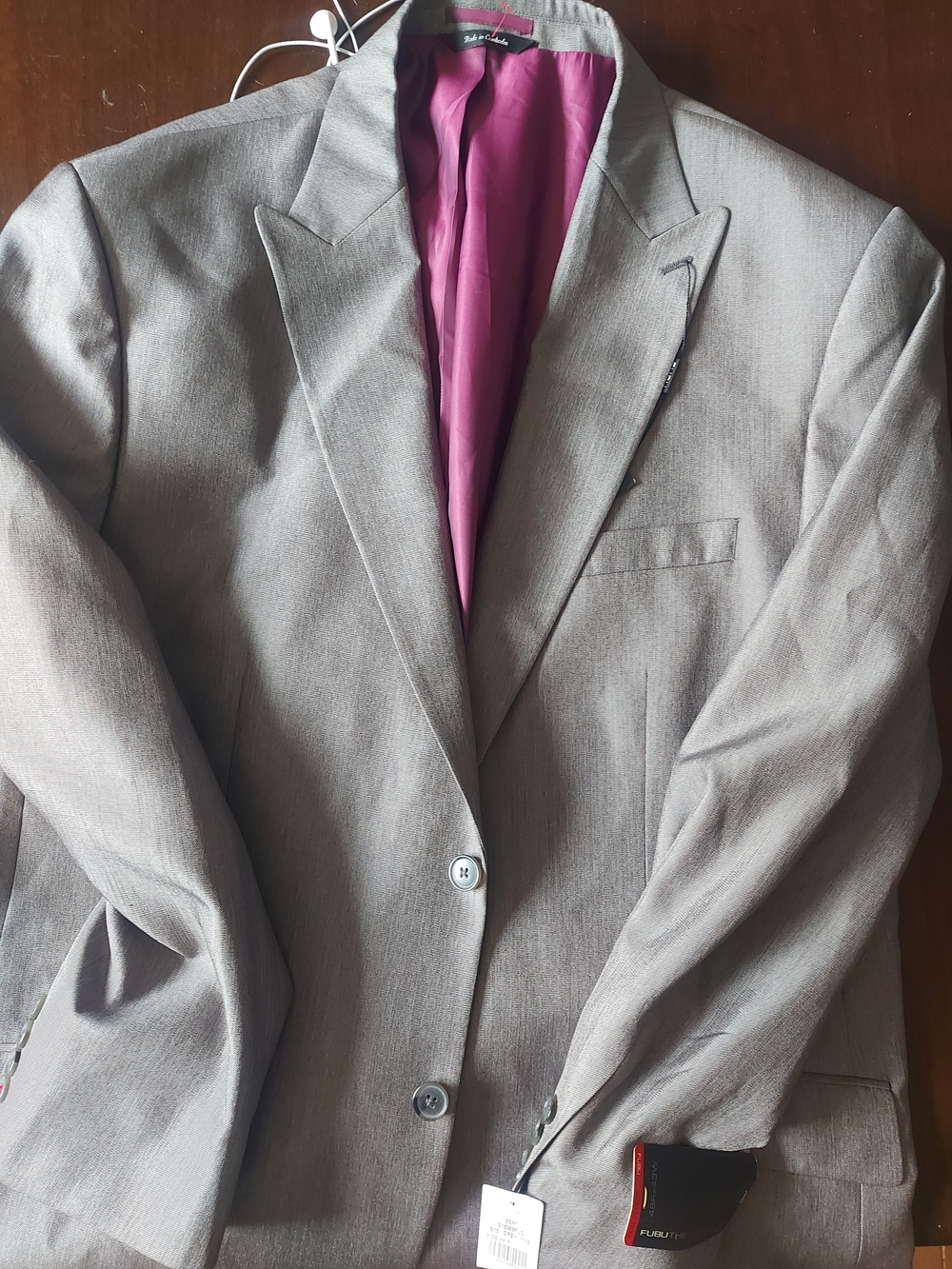 FUBU Light Gray Suit Jacket with Pink Lining